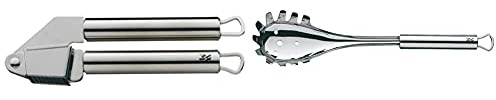 WMF Profi Plus Knoblauchpresse 17,5 cm, Cromargan Edelstahl teilmattiert, spülmaschinengeeignet & Profi Plus Spaghettilöffel 32 cm, Cromargan Edelstahl teilmattiert