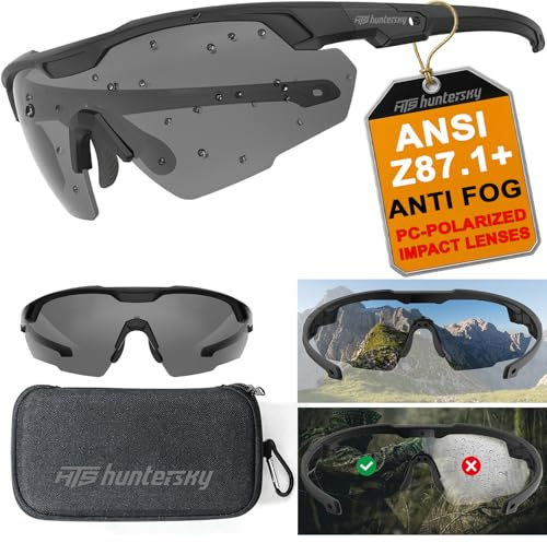 HTS HUNTERSKY polarisierte Schutzbrille für Herren mit getönten Gläsern Anti Beschlag ballistisch geprüft ANSI Z87.1+ stoßfest für Schießen Jagd Outdoor Airsoft Militär Taktisch