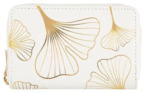 DRAEGER PARIS 1886 - Portefeuille Zippé Blanc/Doré 15 x 2,5 x 9,5 cm - Mode & Tendance - Compact avec Poche Centrale, 6 Poches Plaquées - Accessoire Élégant pour Cartes, Billets et Pièces