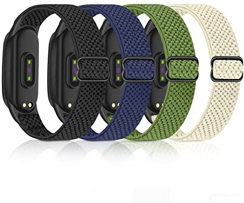 Huamanlou 4 Stück Armband Kompatibel mit Xiaomi Mi Band 7/Mi Band 6/Mi Band 5/Amazfit Band 5 Armband, Weiches Nylon Elastisch Sport Uhrenarmband für Xiaomi Mi Band 7/6/5 Herren Damen