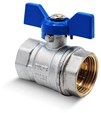 DOJA Barcelona | Valvula de Mariposa | Llave de Paso Agua 1/2 ” Azul | PN-25 H -H | en Laton | Valvulas de Bola con Palanca Mariposa para Inodoro, Tubos de Laton Agua, Latiguillos de Fontanería