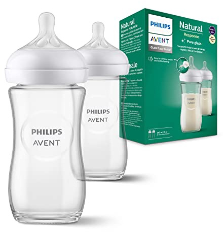 Philips Avent SCY933/02 Natural Glass Bottle with Responsive Dummy 240 ml Pack of 2