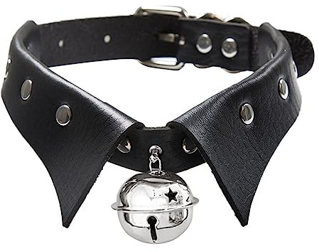 Collier Cuir Punk Gothique, Collier Ras du Cou en Cuir pour Femme, Noir Col Pointu Collier PU avec Cloche Pendentif Réglable Vintage Chaîne Punk Jewelry Ensemble Fête d'halloween Bal Costumé