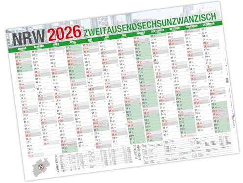 itenga XXL Premium Jahresplaner 2026 Wandkalender DIN A0 (118,9x84,1cm) 250g/m² gerollt stabil (NRW)
