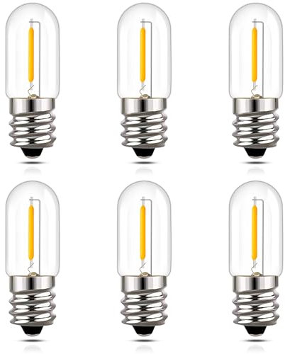 Hcnew Lampadina E12 LED 1W T16 Piccola Lampadine E12 Bianco Caldo 2200K Mini Lampadina Candela Vintage 1w Sostituisce 10 watt Lampadine,per Luce Notturna Lampade da Tavolo Sale 220V-240V, 6 pezzi
