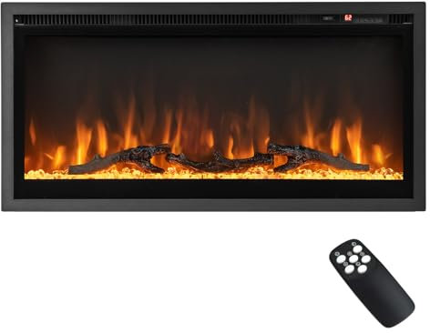 GOPLUS 91 cm Elektrokamin, Elektrischer Wandkamin mit Fernbedienung & Touchscreen, Kaminofen Wand mit 9 Farben Flammeneffekte & 5 einstellbaren Helligkeitsstufen, 750 W/1500 W Heizlüfterfunktion, 36