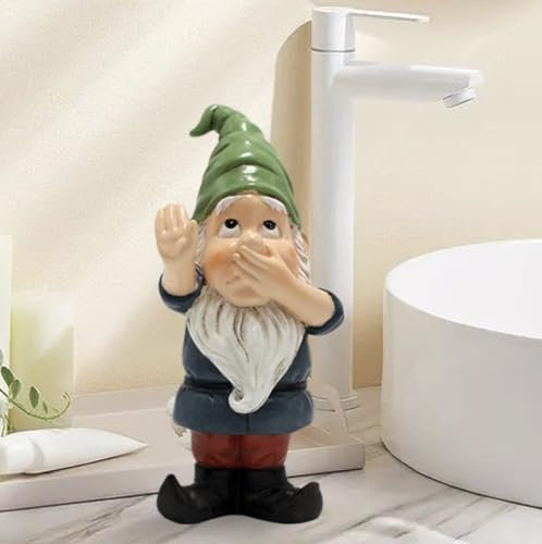 Summerdate Gartenzwerg-Statue für drinnen und draußen, 15.5cm Nasenhaltende Harzfigur für Terrasse, Rasen, Veranda, Toilette, Hofdeko, lustiges Geschenk zur Hauseinweihung