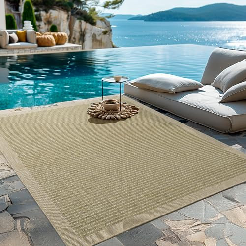 HomebyHome Outdoor-Teppich Flachgewebe Wetterfest Einfarbig Grün Küchenteppich, Balkon Terrassen Garten Wohnzimmer Teppich 240 x 340 cm