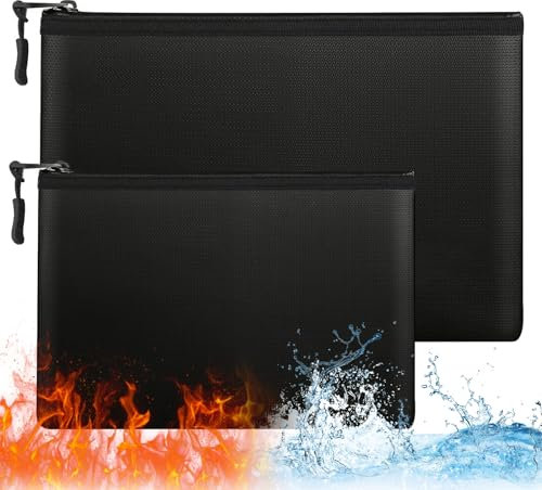 2Pcs Fireproof Document Bag A4/A5,Fireproof Document Pouch,Document Organizer Fire Proof Bag for Money Passport Credit Card etc (24 * 34cm+17 * 28cm)