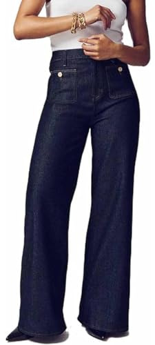 FYHTC Oprah's Favorite - Tummy Control Sailor Wide Leg Pants, Chiccurva Wide Leg Jeans Oprah's Favorite Jeans(Dark Blue,Medium)