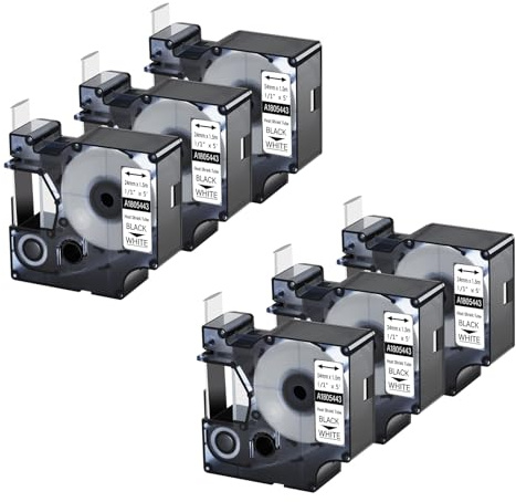Cruxer 6er-Packung Kompatibel für Dymo Rhino 1805443 A1805443 Schrumpfschlauch Industrie Etikettenband，Schwarz auf Weiß 24mm x 1.5m Ersatz für Dymo LabelWriter und Rhino 6000