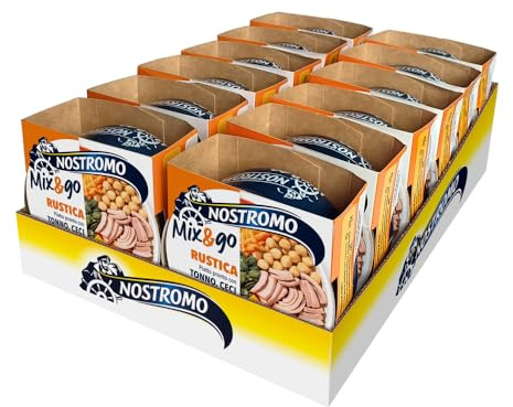 Nostromo Mix&Go Rustico - Piatto Pronto con Tonno, Ceci, Cous Cous - Gusto Mediterraneo e Veloce - Confezione da 12x190g