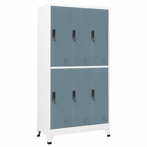 IKAYAA Taquillas Vestuario, Armario para Vestuario, Taquilla Metálico con 6 Compartimentos, Percha, Ranuras de ventilación Recubrimiento de Polvo 90 x 45 x 180 cm Gris Claro y Gris Oscuro