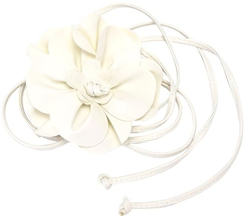 CALFOVERA Cintura Sottile In Pelle PU con Fiori Stile Boho Da 0.3 pollice con Nappa In Corda di Pelle Elegante e Sottile con Decorazioni Floreali Grandi per Donna Abito Camicia Matrimonio