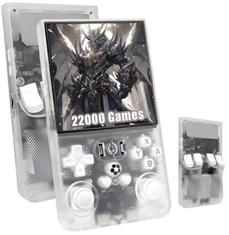 R36MAX Retro Handheld Game Console, 18000+ Classic Games, 4.0 inch IPS Screen, Multiple Emulators, Portable Gaming System with Carrying Case (Clear)