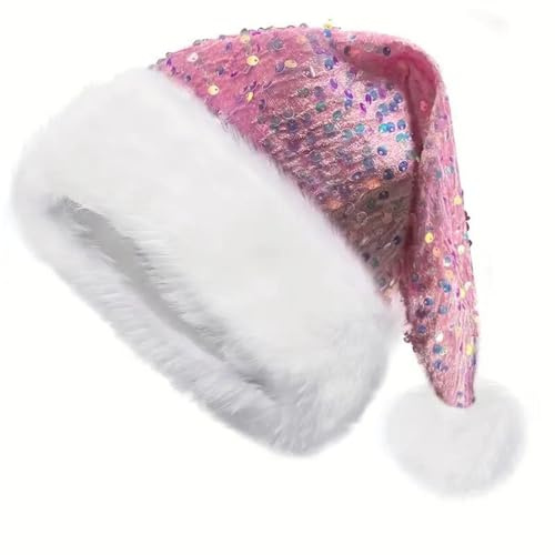 Générique Glitter Adult Sequin Santa Hat Halloween & New Year Festive Christmas Headwear Melon Black Child (Pink, One Size)