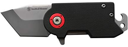 Smith & Wesson Benji 2.5in High Carbon S.S. Folding Keychain Knife with 1.75in Modified Tanto Blade and G10 Handle for Outdoor, Tactical, Survival and EDC,Black