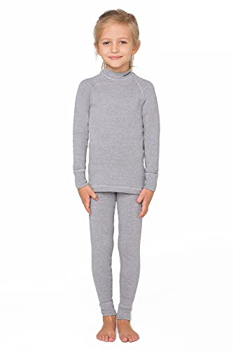 meteor Enfants sous-vêtements Thermiques Set 2 pièces Ensemble de sous-vêtements de Ski pour Enfant avec t-Shirt Manches Longues et caleçon Long pour Garcon Fille (152-158 cm, Gris)