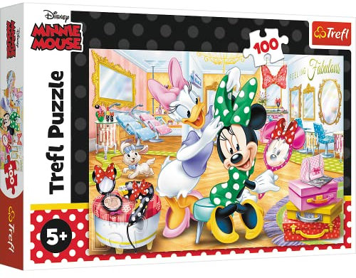 Trefl, Puzzle, Minnie im Kosmetikstudio, Disney Minnie, 100 Teile, für Kinder ab 5 Jahren
