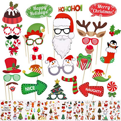 32 Stück Weihnachten Fotorequisiten Photo Booth Foto Requisiten Fotoaccessoires für Weihnachtsfeier