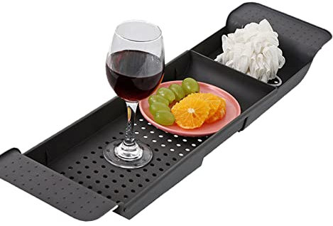 MorNon Erweiterbarer Badewannenorganisator Badezimmerablage Badewannenorganisator Badewannenregal Badewannenplatte Badewannenregalablage Badezimmerablage (Schwarz)