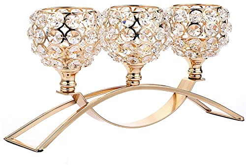 Crystal Candle Holders 3 Wick Gold Centerpiece Table Decorations for Dining Room Living Room Bling Votive Tealight Candle Holder Coffee Dining Table Centerpiece Decor Christmas Decorations