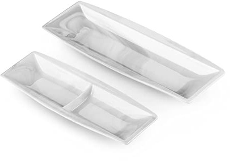 MALACASA, Série Blance, 2pcs Assiettes en Porcelaine Marbre,Assiettes Creuse à Hors-D'Oeuvre Apéritif Assiettes de Présentation Plat de Services