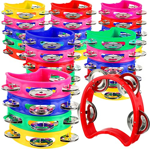 Yeshone 30 Pack Tambourine for Kids Adult Tamborines Musical Instrument Noise Makers 4 Bells Handheld Tambourines for Church Classroom Music End of Year Gift(Multicolors)