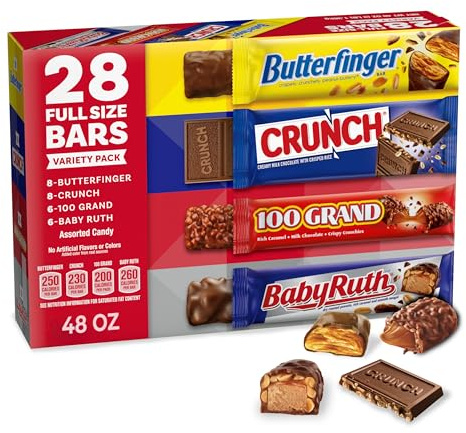 Butterfinger, CRUNCH, Baby Ruth and 100 Grand, Bulk 28 Pack, Assorted Full Size Chocolate Candy Bars, 48 oz