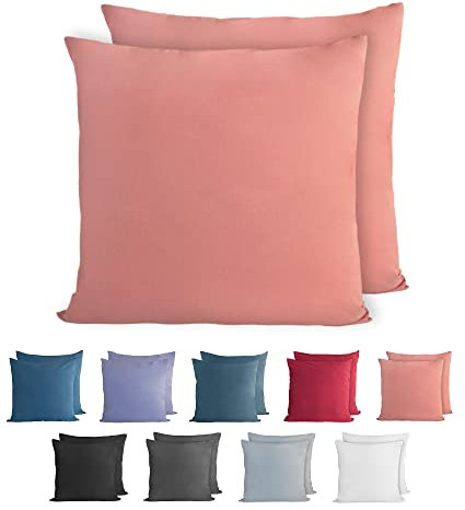 Komfortec 100% Baumwolle Kissenbezüge 2er Set 80x80 cm, Superweicher Premium Jersey Kopfkissenbezug 150 g/m², Kissenhülle, Puderfarbe