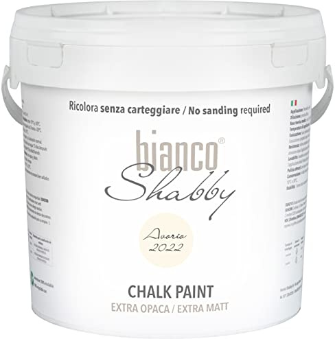 bianco Shabby® Chalk Paint Pintura Shabby Chic Vintage para Muebles y Paredes Extra Mate vuelva a dar color fácilmente todo tipo de material sin lijar (5 l (Paquete de 1), Avorio 2022)
