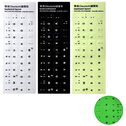 HENGBIRD Tastaturaufkleber Deutsch - 3 Stück Tastaturaufkleber, Deutsche Tastatur Aufkleber, Deutsche Ersatz Aufkleber Buchstaben, Geeignet für Jede Standard-Tastatur, Laptop-Tastatur