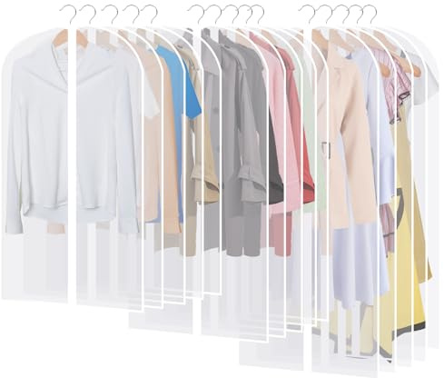 AQXONG 15pcs Funda de Ropa, Protector de Prenda Translúcido Plegable con Cremallera, Guardapolvo - A Prueba de Agua/Polillas/Humedad, Adecuado para Trajes/Vestidos/Chaquetas/Abrigos