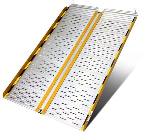 LIEKUMM Rollstuhlrampe Klappbar 121 cm, 300 kg Tragkraft, Rollstuhlrampe für Treppen & Türschwellen, Auffahrrampe Rollstuhl aus Aluminium, Rampe für Rollstuhl Zuhause