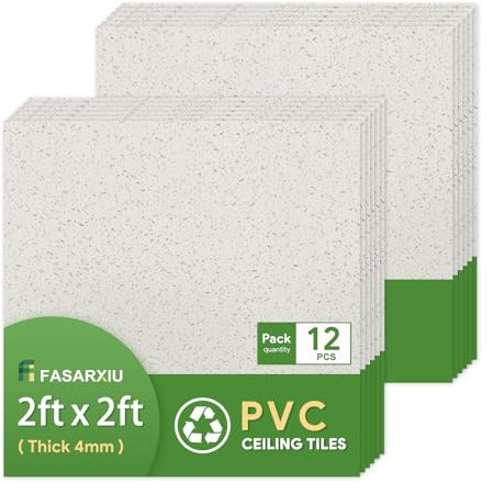 Fasarxiu 2ft x 2ft Printed Pro Ceiling Tiles Waterproof, Washable and Fire-Rated - High-Grade PVC Ceiling Tiles 24x24 - Easy Drop-in Installation - Case of 12 (48 sq. ft.)