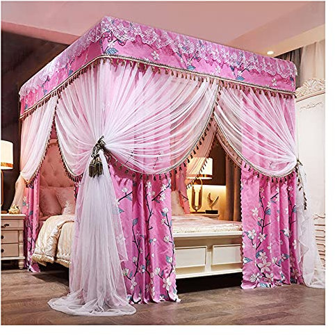 Prinzessinnen-Bettvorhänge, King-Size-Betthimmel, Moskitonetz, Himmelbett, rosa Himmel für Mädchenschlafzimmer (Bettvorhang + Moskitonetz + Halterung) (Größe: 1,8 x 2,2 m/5,9 x 7,2 Fuß)