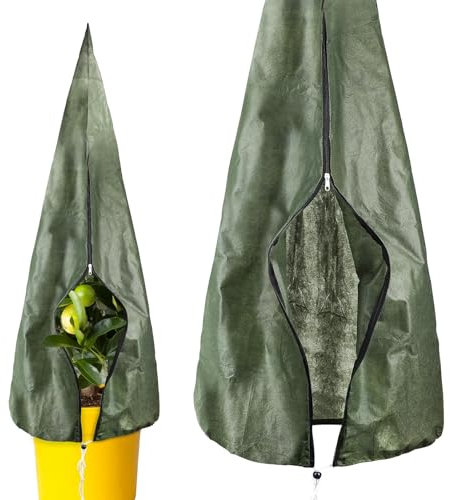 SUPAWAY Winter Pflanzenschutz Winterschutz Kübelpflanzen Pflanzenabdeckung Frostschutz Pflanzen mit Reißverschluss & Zugband Pflanzenschutzhaube aus Vliesstoff für Wetterfest, Kälte, Vögel, 150 x 75cm