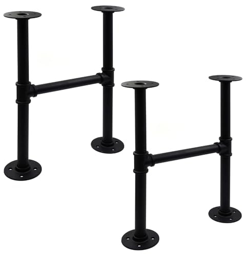 Itvexeme 16 Inch Industrial Pipe Table Leg Set, Iron Base Legs for Coffee Tables, Desks, NightstandVintage, Dark Grey Black Rough Pipes, 2pcs