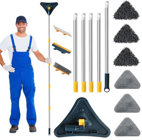 YlYADl Verstellbarer Reinigungsmopp,Dreieckiger Reinigungsmopp,Bodenwischer Wischmopp mit Langem Griff,180 ° rotierbares Wandwischmop,Fliesenwischer für gründlichen Reinigung des gesamten Hauses