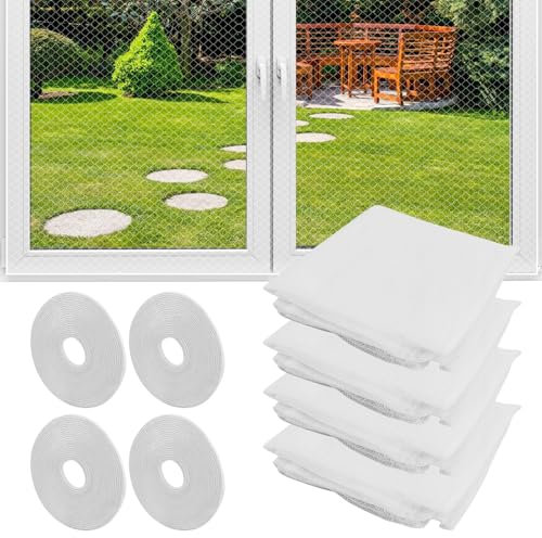 Lot de 4 moustiquaires pour fenêtre - Empêche les insectes, les mouches et les moustiques à l'extérieur - 1,3 m x 1,5 m - Blanc