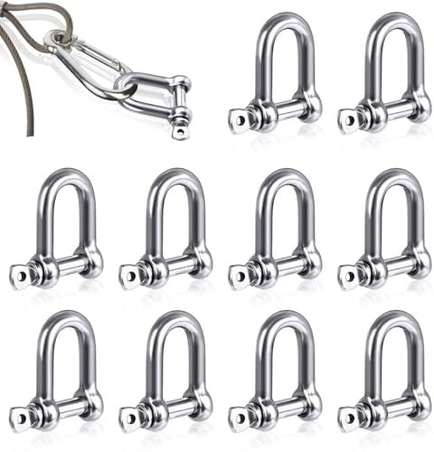 Prmape 10 Piezas Grilletes Acero Inoxidable M6, Grillete en Forma de D, Grilletes y Cierres de Acero Inoxidable, D ring Shackles M6 para Conexión Rápida y Grilletes Fijos