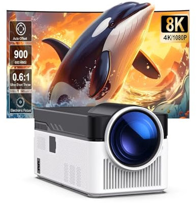 Full HD Ultra Short Throw Projector with Auto Shift 8K 4K 1080P 900ANSI BT5.4 Electronic Focus WiFi6 AllwinnerH716 Audio