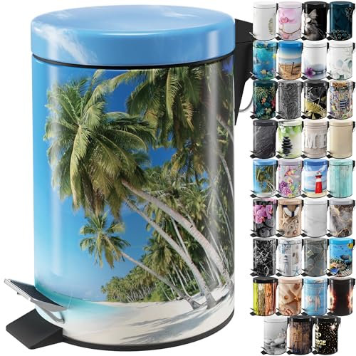 Sanilo Poubelle de Salle de Bain 3L avec système d’abaissement automatique, Nombreuses nouvelles Poubelles à Cosmétiques au choix, Poubelle avec seau intérieur (Caraïbes)