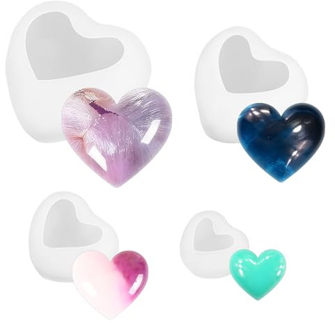 4 Piezas Moldes de Silicona para Velas con Forma de Corazón,Fundición de Jabón en Forma de Corazón 3D,Moldes de Silicona en Forma de Corazon Para Vela,Gelatina,Jabón Artesanal,Hielo