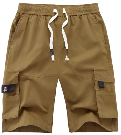 APTRO Mens Shorts Cargo Combat Casual Cotton Elastic Waist Shorts with Multi Pockets Summer Workwear 901 Brown XL