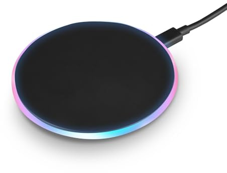 Perixx PERIPRO-713 Caricatore Wireless RGB, Compatibile con Qi, 5W, USB 2.0, Base Antiscivolo, Cavo da 1.2m Incluso, Nero