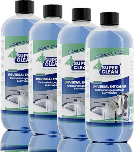 SUPER CLEAN Universal avkalkare flytande | Högkoncentrerad & mångsidig | 4 × 1 L | För vattenkokare, kranar, dusch, duschhuvud, badrum & kök | Skonsam mot material & effektiv