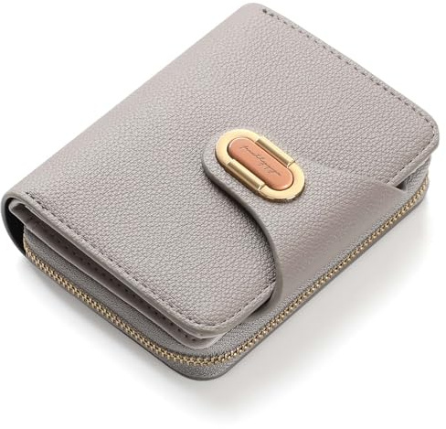 RRANCharltu Porte Monnaie Femme Cuir PU, Portefeuille Femme Petit avec Grand Compartiment à Pièces à Fermeture Éclair, Portefeuilles et Porte-Cartes avec Bouton-Pression Métallique, Gris