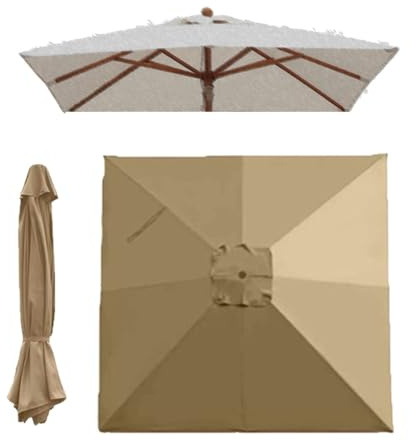 IMUNKT 3x3m Quadrato Baldacchino Per Ombrellone Da Giardino 8 Stecche Telo Di Ricambio Per Ombrellone Da Tavolo Palo Centrale, Copertura Poliestere 200g/㎡(Khaki)