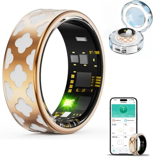 Bague Connectée Élégante pour Femme & Homme, Smart Ring Traqueur de Santé avec Fréquence Cardiaque, Oxygène Sanguin, Sommeil, Podomètre, 10ATM Étanche, Compatible iOS/Android, Fitness Ring (10)